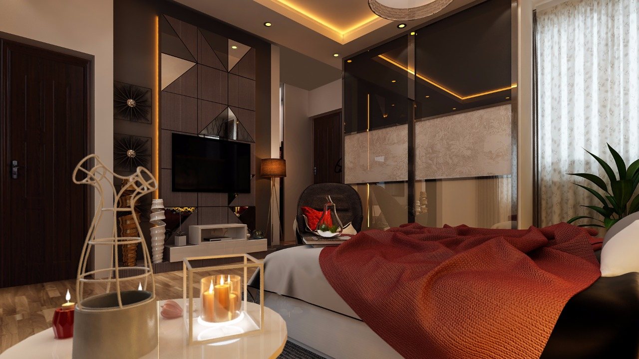 House of Hiranandani wardrobe and bed wall detail