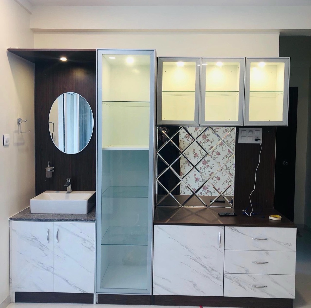 Display cabinet and vanity interior detail